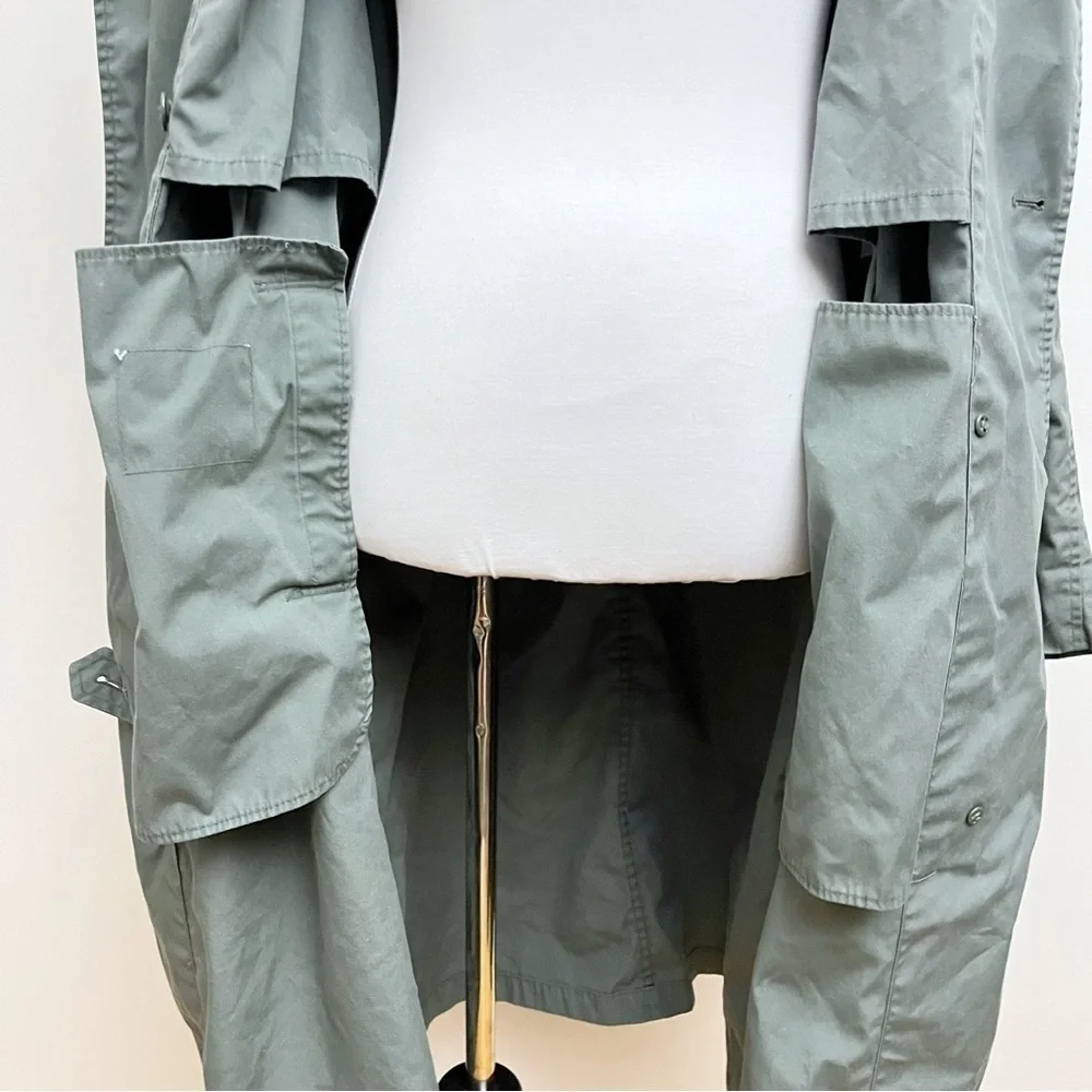 Vintage America Army Green Utility Belted Waist Double Button Trench Coat 42R - Picture 10 of 14